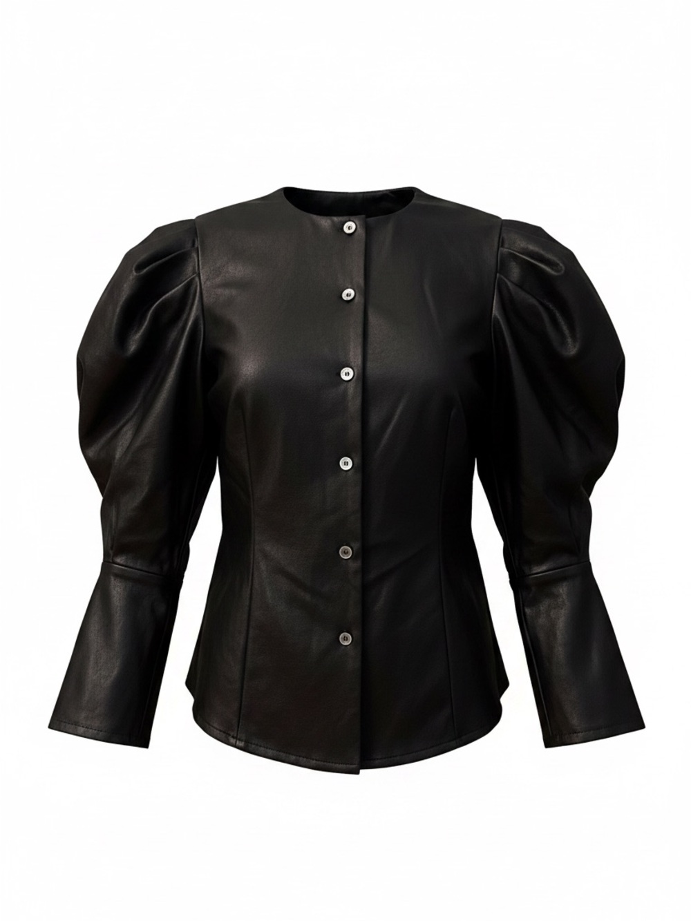 Garcia Black Puff-Sleeve Vegan Leather Top - Picture 2 of 5